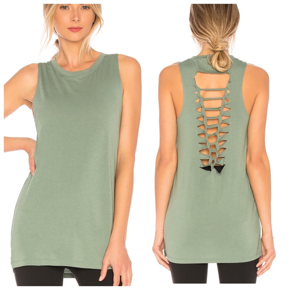 ONZIE Braid Back Tank Top Sage Green Sz Large